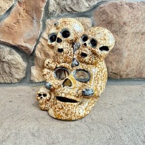 VintageHalloween Stacked Skulls Ceramic Gothic Statue Candle and Incense Holder